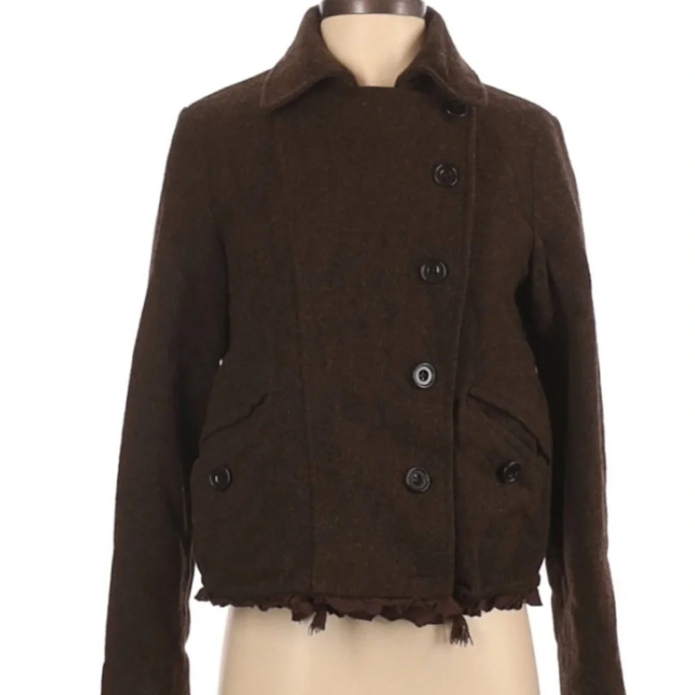 GAP | 100% Wool Brown Jacket Coat Frayed Warm Winter Coat - Picture 8 of 9